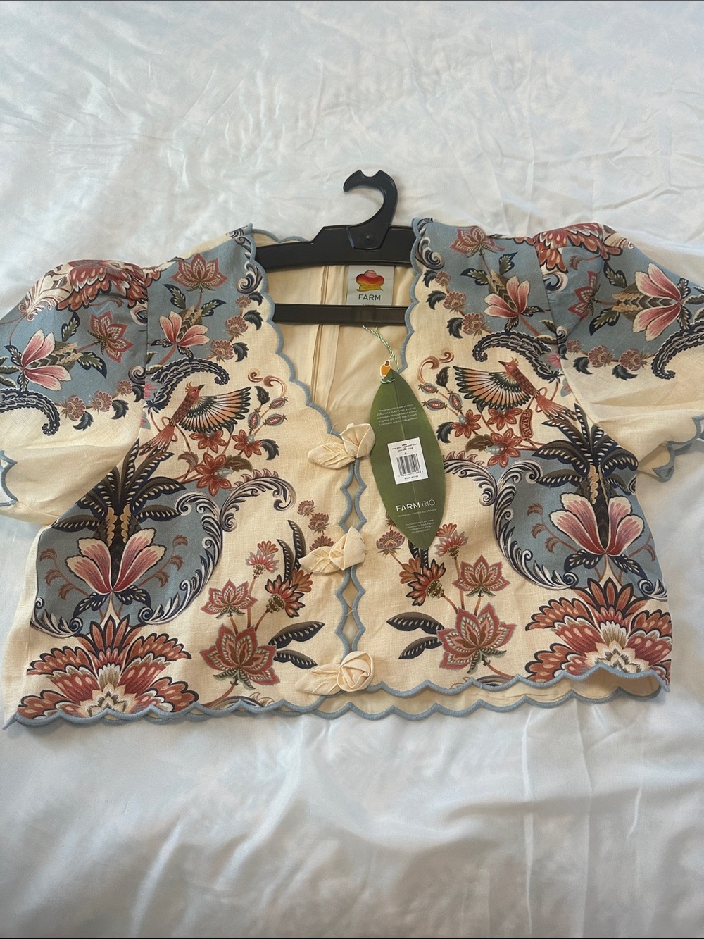 FARM Rio Embroidered Floral Crop Top in Cream, Blue and Rust